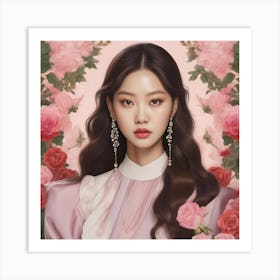 Korean Girl With Roses Art Print