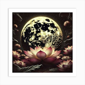 Lotus Flower In The Moonlight Art Print