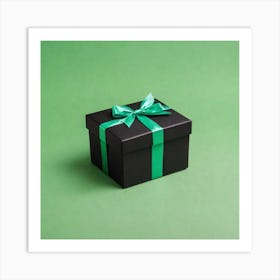 Black Gift Box With Green Ribbon 2 Art Print