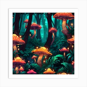 Mushrooms In The Forest Art Print