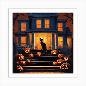 Halloween House With Pumpkins 8 Art Print