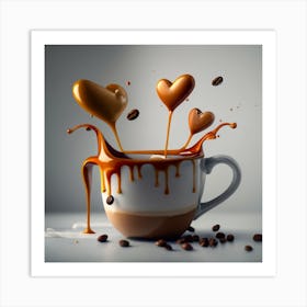 Dynamic Splashes Of Coffee In Mug With Heart Pho Art Print