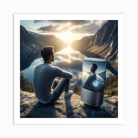 Man Looking At A Smart Phone Art Print