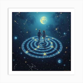 Couple Walking In The Starry Sky Art Print