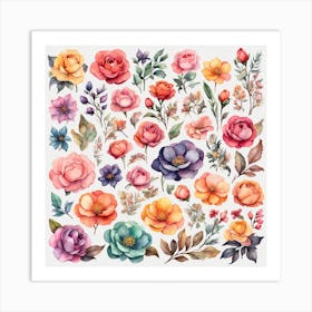 Watercolor Flowers Set Print Art Print