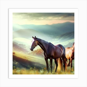 Horses In The Field Art Print