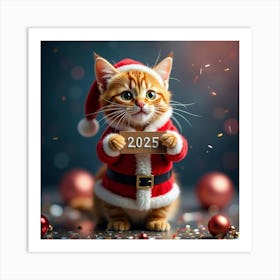 Flux Dev Vibrant Orange Tabby Cat Wearing A Miniature Santa Cl 3 Art Print