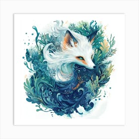 Fox In The Water Art Print