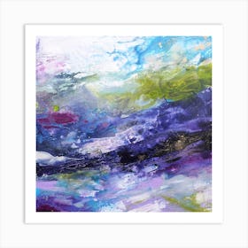 Blue And Green Mountain Abstract  Square Art Print