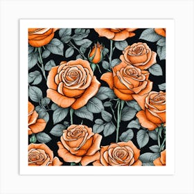 Orange Roses Seamless Pattern 11 Art Print