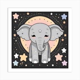Cute Elephant With Stars 2 Art Print