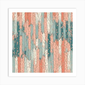 Wide Strips Dusty Teal, muted Coral, 210 Art Print
