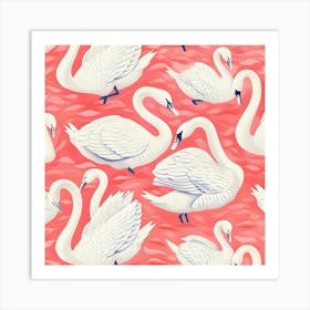 Swans On Pink Background Art Print