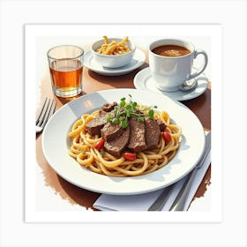 Steak And Pasta Art Print