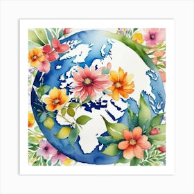 Earth With Flowers 1 Art Print