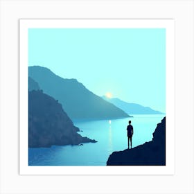 Silhouette Of A Man On A Cliff Art Print