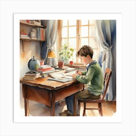 Boy At Desk Art Print