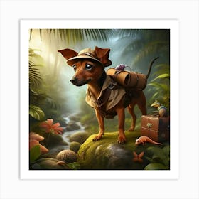 A Brown Rat Terrier Dressed As A Jungle Explorer, Digital Art 1 Art Print