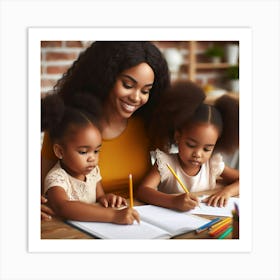 Mother Teaching Her Children Wall Art Art Print