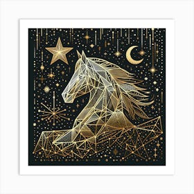 Golden Horse With Stars Art Print