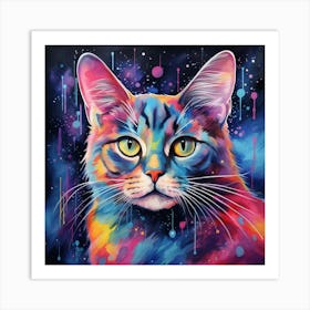 AI Nebula Paws: Ethereal Feline Fantasia Art Print