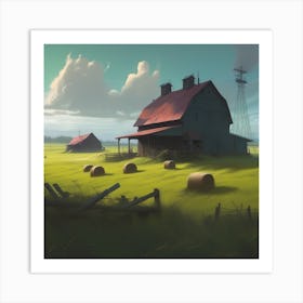 Barn And Hay Bales Art Print