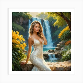 Bride In The Waterfall Art Print