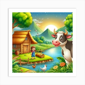 Illustration Of A Farm Scene Art Print