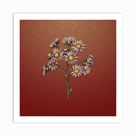 Vintage Lilac Senecio Flower Botanical on Falu Red Pattern n.2175 Art Print