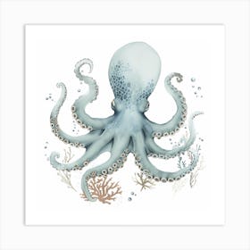 Cute Storybook Style Octopus With Plants 3 Art Print