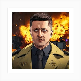 Soldier In Front Of A Fire Art Print