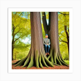 Man Sitting In Trees Art Print