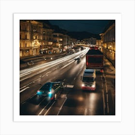 City Street At Night Art Print