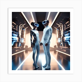 Futuristic Couple In Virtual Reality 1 Art Print