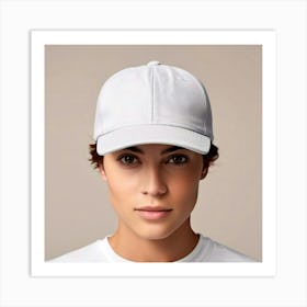 Portrait Of A Woman Wearing A Baseball Cap 1 Art Print