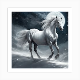 White Horse In The Moonlight 1 Art Print