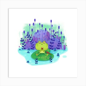 Cute book loving frog Art Print