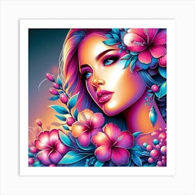 Hawaiian Girl With Flowers Art Print