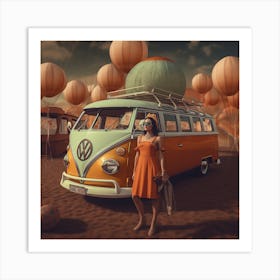 Vw Bus And Balloons 1 Art Print