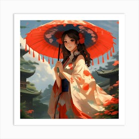 Japanese girl with umbrella 1 Art Print