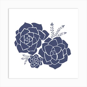 Succulent Flowers Blue Art Print