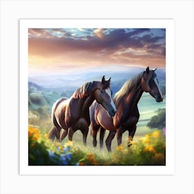 Two Horses In A Field 1 Art Print