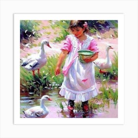 Little Girl With Geese Art Print