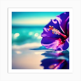 Blue Sea and Purple Hibiscus Flower in the Sun 2 Art Print