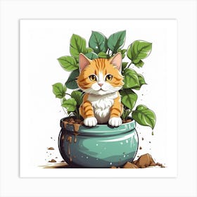 Cat In Pot Art Print