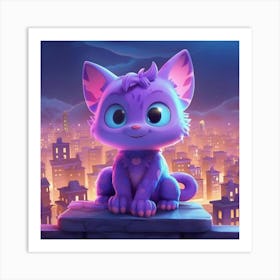 Purple Cat In The City Art Print