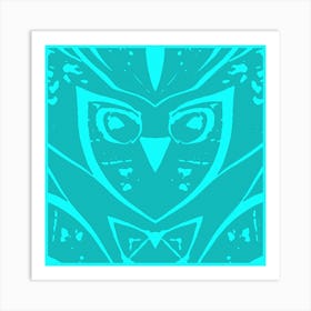 Abstract Owl Two Tone Teal Art Print