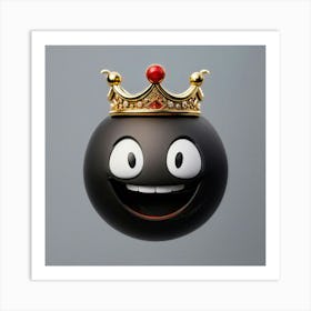 Emoji Face Grinning In Intricate Detail Crown Perched Atop Set Against A Monochrome Gray Backdrop Art Print