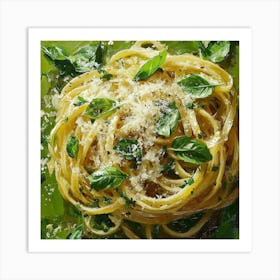 Spaghetti With Basil Art Art Print