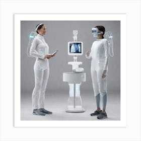 Two Women Standing Next To A Machine Art Print